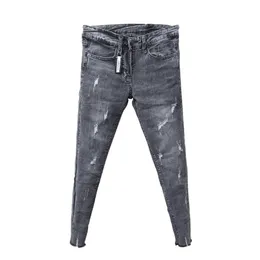 Partihandel mode denim casual mager jeans män hiphop studenter grå trendiga herr sommar koreanska slim-fit stretch-hål jeans 201128