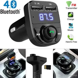 3.1A X8 송신기 충전기 보조 조절기 블루투스 핸즈프리 자동차 키트 오디오 충전 듀얼 USB 충전기 소매 상자