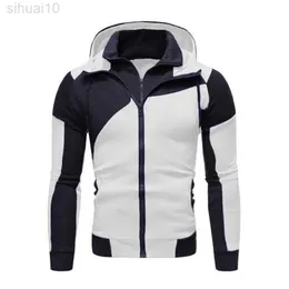 Nieuwe z kapturem Mannen herfst en zima swoboda solidna lange mouwen heren truien bluzy Slanke Rits Bluza Mannen Hooded Streetwear L220730