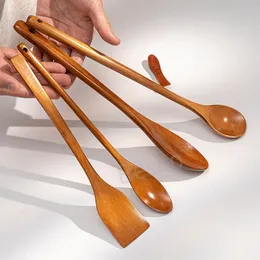 Wooden Spoon Spatula Long Handle Cooking Soup Spoons Wood Butter Cheese Shovel Kitchen Tip Spoon Non-stick Pan Tableware BH7045 TYJ