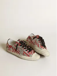 مصمم أحذية قذر وحيد مصمم فاخر إيطالي عتيق الصنع يدويًا V-Star Ltd Tiger Print Silver و Red Leating Sneakers-24