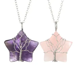 Colares de pingentes de cura natural Cristal Pentagrama Colar para mulheres Reiki Tree of Life