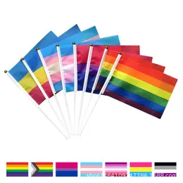 14x21cm Flaga LGBT dla lesbijskiej dumy gejowskiej kolorowy Rainbow Home Decor Przyjazny kij flagi małe mini ręczne dekoracje 5,5x8,2 cala