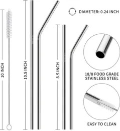 NEW ALLANHU 12-Pack Reusable Stainless Steel Metal Straws with Case - Long Drinking Straws for 30 oz and 20 oz Tumblers Dishwasher Safe - 2 Cleaning Brushes In