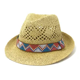 Wide Brim Hats Straw Hat Ribbon Women Summer Sun Beach Panama Fedora Outdoor Sunshine Protection AccessoryWide