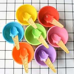 colour Ice Cream Bowls Cup Tools Couples Bowl Gifts Dessert Container Holder With Spoon Children Gift Supply