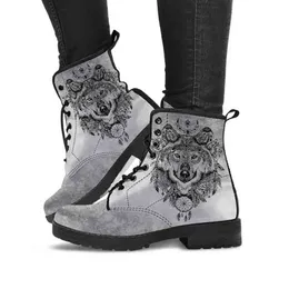 Stivali da neve da donna Skeleton Violtje Skull Motocicletta Tacchi bassi Retro Pu Leather Warm Winter 220805