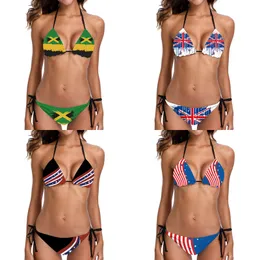 Jamaican Flag Pattern Ladies Bikini Set Women Swimwear Halter Swimwear Bathing Suit Push Up Bikinis Swimsuit Woman Biquinis 220616