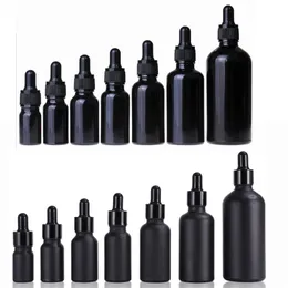 10x Frosted Black Glass Droper Bottle Essential Oils 5 ml till 100 ml Matt Glass Dripper Portable Refillable Travel Bottle 220726