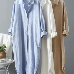 Syiwidii ​​Biała koszulka dla kobiet liniowo bawełniana odzież wiosna lato swobodny vintage ponadwymiarowe czyste sukienki midi 220601