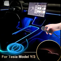 Für Tesla Modell 3 / y Auto Interieur Dekorative Umgebungslampe 64 Farben Multiple Modi Sound Control USB Optische Faser-Neonleuchten