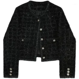 Giacche da donna Piccolo vento di incenso Cappotto da donna 2022 Cappotto nero invernale Moda sottile Cardigan Cappotti dolci Giacca corta Autunno femminile