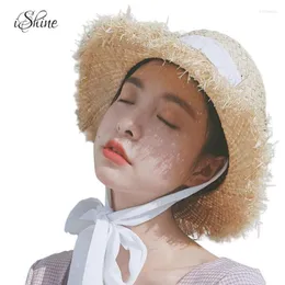 Women Summer Sun Hat With A Large Brim Ladies Raffia Straw Fringe Big Beach Hats For Holiday Sombrero Verano Bonnet Ribbon Wide Delm22