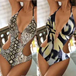 Sexy 2022 Snake Skin Printed Padded Women Swimwear One Piece Swimsuit Female Bather Bathing Suit Bandage Ropa Mujer Women's