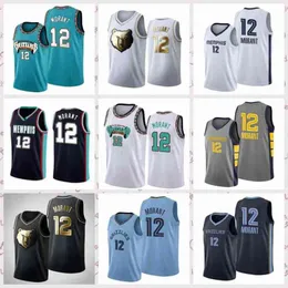 2021 Vintage Herren Retro Basketball Jersey Ja 12 Morant Shirts Atmungsaktiv Schwarz Blau Weiß Größe S-2XL