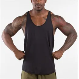 Muscleguys Gyms Singlets Mens tomma tank tops 100% bomulls ärmlös skjortabodybuilding väst och fitness stringer casual kläder 220621
