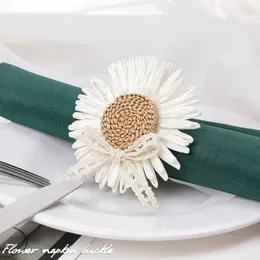 Kreatywne pierścionki z serwetkami ręcznie robione lniane kwiat serviette klamra kółko uchwyt ślubny hotel stół obiad D28633