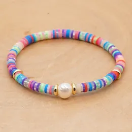 Multicolor Bohemian Style Polymer Clay Disc Beads Strands Bracelet Summer Beach Baroque Pearl Bracelets for Couples Gift