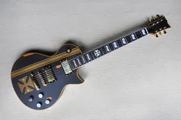 Fabrika Özel Mat Siyah Elektrikli Gitar, Relic Style Rosewood Kara Kıç Altın Hardwares Beyaz İnci Kıyısı Özelleştirilebilir