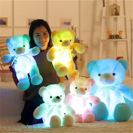 2022 Stuffed Animals & Plush New Lovely 30CM LED Colorful Luminous Ribbon Teddy Bear Plush Toy