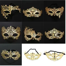 Halloween Metal Mask Masquerade Golden Adult Half Face Hollow Diamond Iron Mask Makeup Props Festival Party Supplies LT0178