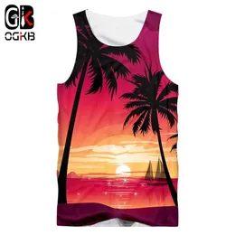 Ogkb Baru Rompi Pria Fashion Kasual 3D Hawaii Cetak Sunset Beach Tanpa Lengan Cepat Kering Top Wanita S Hawaiian Besar 220613