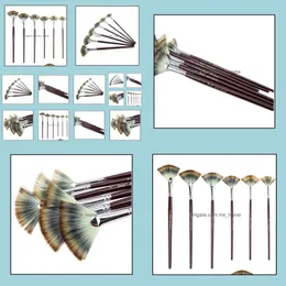 6pcs set di pennelli per pittura ad acquerello a tempera per capelli in nylon a forma di ventaglio per la pittura scolastica