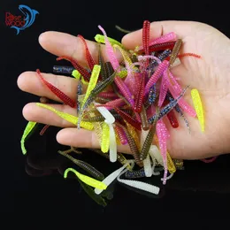 200pcs 4cm 0 3G Bass Fishing Worms 10 ألوان السيليكون البلاستيكي الصيد اللطيف مطاط الطعم الاصطناعي في خطاف رأس الرقصة Use2407