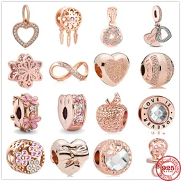 925 Srebrny Dangle Charm Pink Love Spacer Clip Koraliki Koraliki Fit Pandora Charms Bransoletka DIY Akcesoria biżuterii