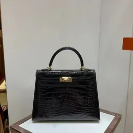 25 cmShoulder Bag Marke Mini -Geldbörse Luxus Handtasche Shinny Krokodilleder Voll handgefertigt Qualität schwarz blau rote Farben Schneller Lieferung