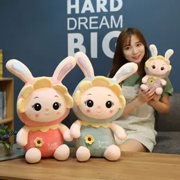 Cute sun flower bunny doll plush toy sleeping soothing rag doll rabbit Animals girl birthday gift kids toys