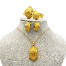 24K Solid Fine Gold GF Orecchini Collana Pendente Anello Bracciale Dubai Set di gioielli di pienezza abbondante su larga scala