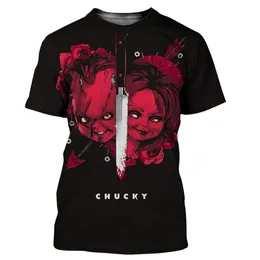 Herr t-shirts sommar 2022 herrar chucky cool 3d tryckt t skjortor casual förfalskning roliga män streetwear dam uttalande överdimensionerade toppsmän