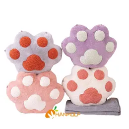 cm Cat Paw Pillow Plush Stuffed Animals Bears Paws Cushion with Flannel Blanket in Decor Nap Traveling Plushie J220704