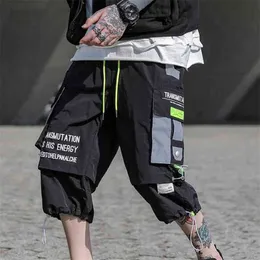 SFABL Summer Hip Hop Shorts Men Black Harem Short Pants MultiPocket Ribbons Man Streetwear Harajuku Loose Mens Shorts 3XL 210322