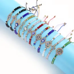 10aaa 12pcs/Set New Blue Evil Eye Bracelets für Frauen Kristallbaum Handkreuz Herzschildkröte Charme Perlen Seilschnurkette Verstellbarer Armreif Fashion Schmuck Geschenk