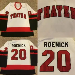 Mit # 20 Jeremy Roenick Thayer Academy High School Jersey 100% Stitched Broderi s Hockey Tröjor Vit Vintage