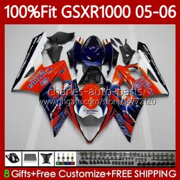 Spritzgusskörper für Suzuki GSXR1000 GSXR 1000 CC Orange Blau K5 GSX-R1000 2005–2006 Karosserie 122 Nr. 24 1000CC GSXR-1000 05 06 GSX R1000 2005 2006 OEM-Verkleidungsset