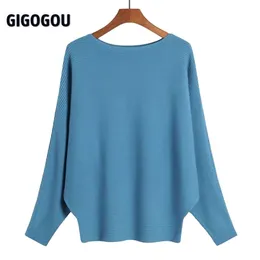 Gigogou batwing damskie swetra damskie jesienne jesienne zimowe pullovers seksowne ramię miękka skoczka na plus rozmiar Pull 201233