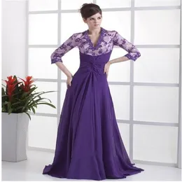 V Neck Pulper Applique Lace Mother Of The Bride Dresses Full Seleeves Long Floor Length A Line Mother's Gowns