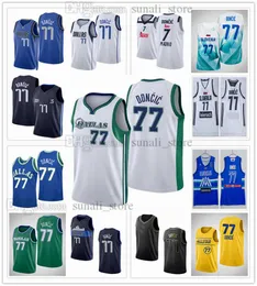 NCAA 남자 Doncic 77 Luka Jerseys 농구 블루 화이트 시티 네이비는 그린 블랙 골드 7 대학 스포츠 셔츠 여성 어린이 청소년을 획득했습니다.