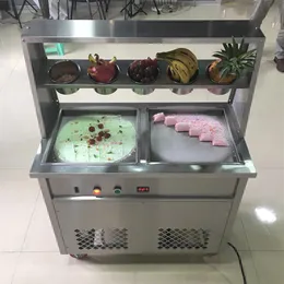 2020 Máquina de helado frío Tailandia Tailandia Roll Ice Cream Machine Double Pan Freed Cream 1800W2731
