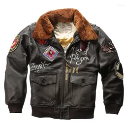 Men's Leather & Faux 2022 Brown Men Military Style G1 Pilot Jacket Plus Size XXXL Genuine Cowhide Natural Winter Aviation Coat