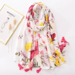 Fashion Luxury Brand Natural Floral Naphel Viscose Scialle Scarf Lady Wrap di alta qualità Pashmina Stole Bufandas Muslim Hijab