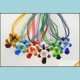 Pendant Necklaces Pendants Jewelry Wholesale 6Color Mix Color Fashion Tortoise Animal Flower Murano Lampwork Gla Dhjfa