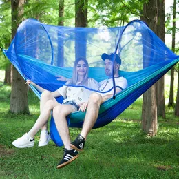 250 x 120 cm Camping-Hängematte mit Moskitonetz, Pop-Up-Licht, tragbare Outdoor-Fallschirm-Hängematten, Schaukel, Schlaf-Hängematte – Camping-Zubehör