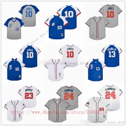 영화 빈티지 야구 유니폼을 착용 한 10 개의 치퍼 존스 24 Deionsanders 23 DavidJustice All Stitched Away 통기성 스포츠 판매 고품질 저지