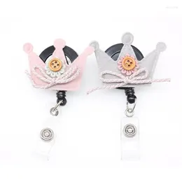 Pins Brooches 20pcs/lot Cute Handmade Cotton Felt Crown With Small Flower Retractable Id Badge Holder/reel For Children's Gift Seau22