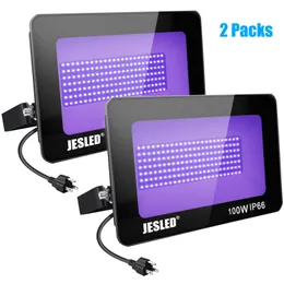 US Stock 100W LED Blacks Floodlight 2 Pack Blacklights For Glow Flood Lights With Plug IP66 Waterproof Stage Lighting Aquarium Body Paint Black Poster Room Party Party