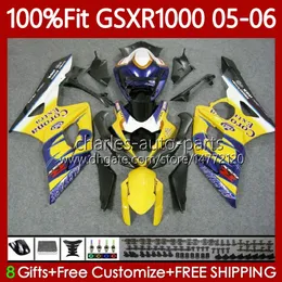 OEM Bodys Kit For SUZUKI GSX-R1000 GSXR 1000 CC K5 05-06 Bodywork 122No.20 1000CC GSXR-1000 GSXR1000 05 06 GSX R1000 2005 2006 Injection Mold MOTO Fairing yellow stock